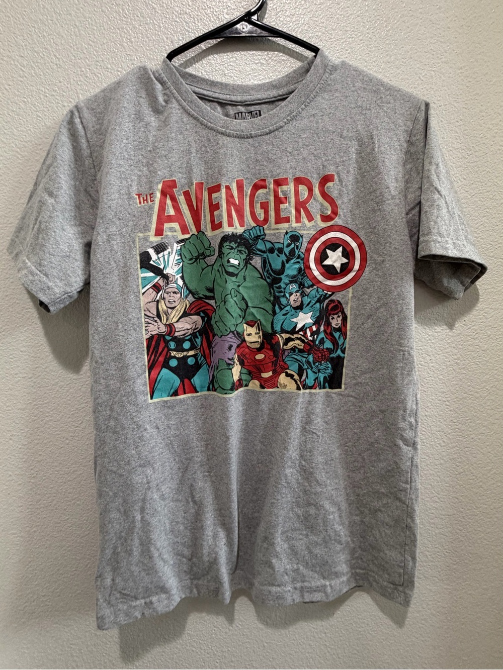 Marvel Avengers Gray Graphic Tee with Multi-Color Comic Art